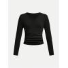 imageSOLY HUX 3 Pack Girls Long Sleeve Shirts V Neck Basic TShirts Ruched Tops Spring Fall Layering Tees 812 YearsBlack Army Green Grey