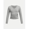 imageSOLY HUX 3 Pack Girls Long Sleeve Shirts V Neck Basic TShirts Ruched Tops Spring Fall Layering Tees 812 YearsBlack Army Green Grey