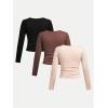 imageSOLY HUX 3 Pack Girls Long Sleeve Shirts V Neck Basic TShirts Ruched Tops Spring Fall Layering Tees 812 YearsBlack Brown Pink