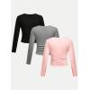 imageSOLY HUX 3 Pack Girls Long Sleeve Shirts V Neck Basic TShirts Ruched Tops Spring Fall Layering Tees 812 YearsBlack Grey Pink