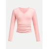 imageSOLY HUX 3 Pack Girls Long Sleeve Shirts V Neck Basic TShirts Ruched Tops Spring Fall Layering Tees 812 YearsBlack Grey Pink