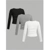 imageSOLY HUX 3 Pack Girls Long Sleeve Shirts V Neck Basic TShirts Ruched Tops Spring Fall Layering Tees 812 YearsBlack Grey White