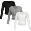 imageSOLY HUX 3 Pack Girls Long Sleeve Shirts V Neck Basic TShirts Ruched Tops Spring Fall Layering Tees 812 YearsBlack Grey White