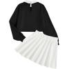 imageSOLY HUX Girls 2 Piece Outfits Letter Graphic Long Sleeve Collar Sweatshirt and Skater Skirt SetBlack