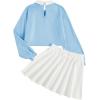 imageSOLY HUX Girls 2 Piece Outfits Letter Graphic Long Sleeve Collar Sweatshirt and Skater Skirt SetBlue Letter