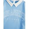 imageSOLY HUX Girls 2 Piece Outfits Letter Graphic Long Sleeve Collar Sweatshirt and Skater Skirt SetBlue Letter