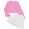 imageSOLY HUX Girls 2 Piece Outfits Letter Graphic Long Sleeve Collar Sweatshirt and Skater Skirt SetDusty Pink Letter