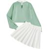 imageSOLY HUX Girls 2 Piece Outfits Letter Graphic Long Sleeve Collar Sweatshirt and Skater Skirt SetGreen Letter