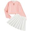 imageSOLY HUX Girls 2 Piece Outfits Letter Graphic Long Sleeve Collar Sweatshirt and Skater Skirt SetLight Pink Letter