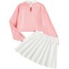 imageSOLY HUX Girls 2 Piece Outfits Letter Graphic Long Sleeve Collar Sweatshirt and Skater Skirt SetPink Letter