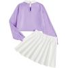 imageSOLY HUX Girls 2 Piece Outfits Letter Graphic Long Sleeve Collar Sweatshirt and Skater Skirt SetViolet Purple Letter