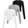 imageSOLY HUX Girls Long Sleeve T Shirts 3 Packs Crewneck Fall Tees Ruched Fitted Tee Shirt TopsBlack Grey White