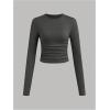 imageSOLY HUX Girls Long Sleeve T Shirts 3 Packs Crewneck Fall Tees Ruched Fitted Tee Shirt TopsDark Grey Black White
