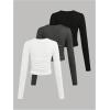 imageSOLY HUX Girls Long Sleeve T Shirts 3 Packs Crewneck Fall Tees Ruched Fitted Tee Shirt TopsDark Grey Black White
