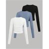 imageSOLY HUX Girls Long Sleeve T Shirts 3 Packs Crewneck Fall Tees Ruched Fitted Tee Shirt TopsDusty Blue Black White