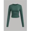 imageSOLY HUX Girls Long Sleeve T Shirts 3 Packs Crewneck Fall Tees Ruched Fitted Tee Shirt TopsGreen Black White