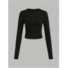 imageSOLY HUX Girls Long Sleeve T Shirts 3 Packs Crewneck Fall Tees Ruched Fitted Tee Shirt TopsGreen Black White