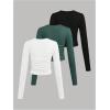 imageSOLY HUX Girls Long Sleeve T Shirts 3 Packs Crewneck Fall Tees Ruched Fitted Tee Shirt TopsGreen Black White