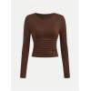 imageSOLY HUX Girls Long Sleeve T Shirts 3 Packs Crewneck Fall Tees Ruched Fitted Tee Shirt TopsKhaki Brown Black