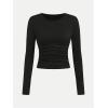 imageSOLY HUX Girls Long Sleeve T Shirts 3 Packs Crewneck Fall Tees Ruched Fitted Tee Shirt TopsKhaki Brown Black