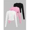 imageSOLY HUX Girls Long Sleeve T Shirts 3 Packs Crewneck Fall Tees Ruched Fitted Tee Shirt TopsPink Black White