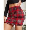 imageSOLY HUX Womens Elastic High Waist Bodycon Pencil Mini SkirtRed Plaid