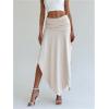 imageSOLY HUX Womens Ruched Asymmetrical Split Skirt Casual Maxi SkirtsPlain Apricot