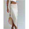 imageSOLY HUX Womens Ruched Asymmetrical Split Skirt Casual Maxi SkirtsPlain Apricot