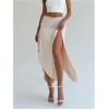 imageSOLY HUX Womens Ruched Asymmetrical Split Skirt Casual Maxi SkirtsPlain Apricot