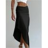 imageSOLY HUX Womens Ruched Asymmetrical Split Skirt Casual Maxi SkirtsPure Black