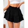 imageSOLY HUX Womens Ruffle Shorts Pleated Mini Skirt Y2k Layered Casual Beach Shorts Shirred Flowy SkortSolid Black