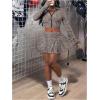 imageSOLY HUX Womens Skirt Sets 2 Piece Outfits Long Sleeve Crop Top with Pleated Mini Skirt Set Party Outfits for WomenBrown Leopard