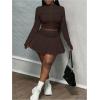imageSOLY HUX Womens Skirt Sets 2 Piece Outfits Long Sleeve Crop Top with Pleated Mini Skirt Set Party Outfits for WomenBrown Letter