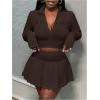 imageSOLY HUX Womens Skirt Sets 2 Piece Outfits Long Sleeve Crop Top with Pleated Mini Skirt Set Party Outfits for WomenBrown Letter