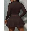 imageSOLY HUX Womens Skirt Sets 2 Piece Outfits Long Sleeve Crop Top with Pleated Mini Skirt Set Party Outfits for WomenBrown Letter