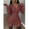 imageSOLY HUX Womens Skirt Sets 2 Piece Outfits Long Sleeve Crop Top with Pleated Mini Skirt Set Party Outfits for WomenCoffee Brown