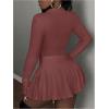 imageSOLY HUX Womens Skirt Sets 2 Piece Outfits Long Sleeve Crop Top with Pleated Mini Skirt Set Party Outfits for WomenCoffee Brown