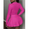 imageSOLY HUX Womens Skirt Sets 2 Piece Outfits Long Sleeve Crop Top with Pleated Mini Skirt Set Party Outfits for WomenHot Pink