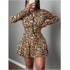 imageSOLY HUX Womens Skirt Sets 2 Piece Outfits Long Sleeve Crop Top with Pleated Mini Skirt Set Party Outfits for WomenKhaki Leopard
