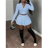imageSOLY HUX Womens Skirt Sets 2 Piece Outfits Long Sleeve Crop Top with Pleated Mini Skirt Set Party Outfits for WomenLight Blue