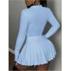 imageSOLY HUX Womens Skirt Sets 2 Piece Outfits Long Sleeve Crop Top with Pleated Mini Skirt Set Party Outfits for WomenLight Blue