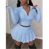 imageSOLY HUX Womens Skirt Sets 2 Piece Outfits Long Sleeve Crop Top with Pleated Mini Skirt Set Party Outfits for WomenLight Blue