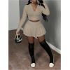 imageSOLY HUX Womens Skirt Sets 2 Piece Outfits Long Sleeve Crop Top with Pleated Mini Skirt Set Party Outfits for WomenLight Grey
