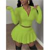 imageSOLY HUX Womens Skirt Sets 2 Piece Outfits Long Sleeve Crop Top with Pleated Mini Skirt Set Party Outfits for WomenMint Green