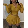 imageSOLY HUX Womens Skirt Sets 2 Piece Outfits Long Sleeve Crop Top with Pleated Mini Skirt Set Party Outfits for WomenMustard Yellow