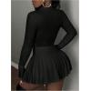 imageSOLY HUX Womens Skirt Sets 2 Piece Outfits Long Sleeve Crop Top with Pleated Mini Skirt Set Party Outfits for WomenPlain Black