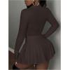 imageSOLY HUX Womens Skirt Sets 2 Piece Outfits Long Sleeve Crop Top with Pleated Mini Skirt Set Party Outfits for WomenPlain Brown