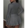 imageSOLY HUX Womens Skirt Sets 2 Piece Outfits Long Sleeve Crop Top with Pleated Mini Skirt Set Party Outfits for WomenPlain Grey