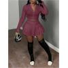 imageSOLY HUX Womens Skirt Sets 2 Piece Outfits Long Sleeve Crop Top with Pleated Mini Skirt Set Party Outfits for WomenPlain Purple