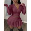 imageSOLY HUX Womens Skirt Sets 2 Piece Outfits Long Sleeve Crop Top with Pleated Mini Skirt Set Party Outfits for WomenPlain Purple